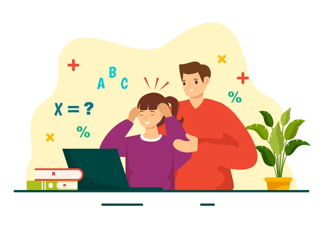 Confused girl doing maths solution  Illustration