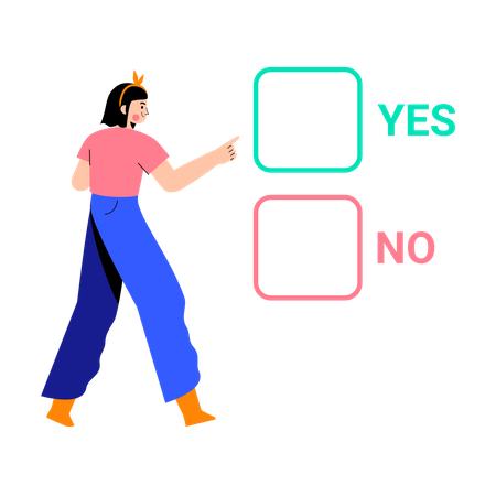 Confused Girl making choice between yes or no  Illustration