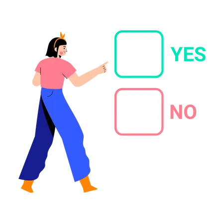 Confused Girl making choice between yes or no Illustration
