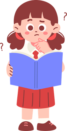 Confused Girl Student Reading A Book  Illustration