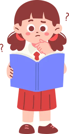 Confused Girl Student Reading A Book  Illustration