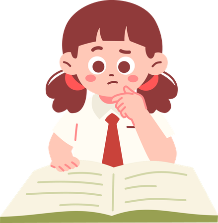 Confused Girl Student Reading A Book  Illustration