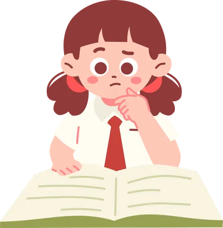 Confused Girl Student Reading A Book  Illustration