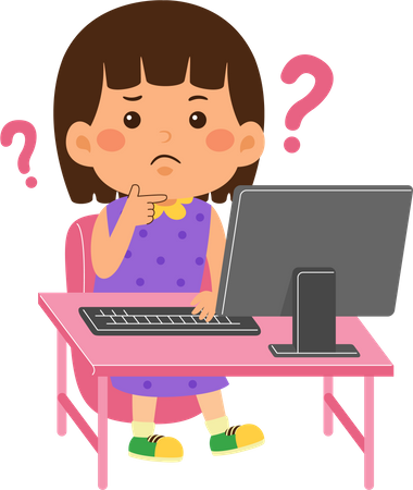 Confused girl use computer  Illustration