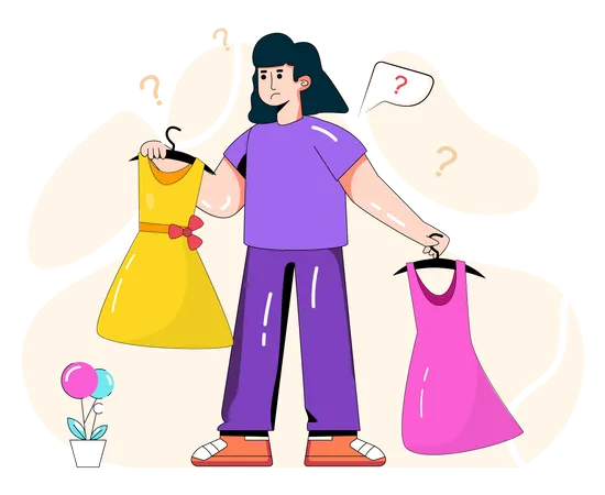 Confused girl while selecting for outfit  Illustration
