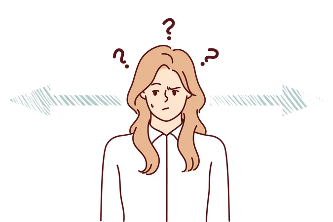 Confused girl with questions in head  Illustration