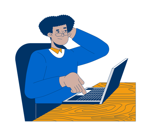 Confused hispanic office worker clicking keyboard laptop  Illustration