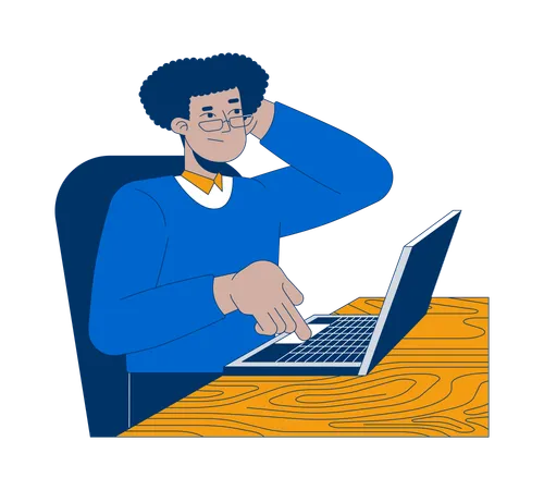 Confused hispanic office worker clicking keyboard laptop  Illustration