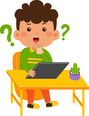 Confused little boy use tablet  Illustration