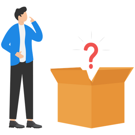 Confused man and mystery box  Illustration