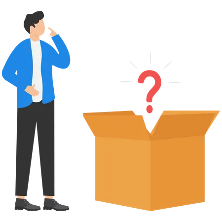 Confused man and mystery box  Illustration