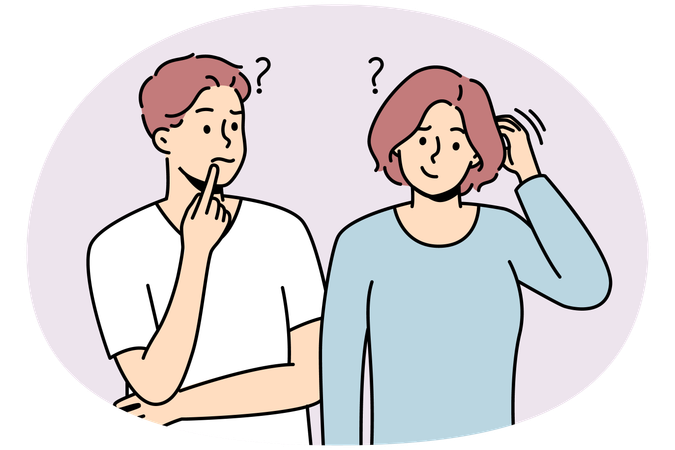 Confused man and woman thinking solving problem together  Illustration