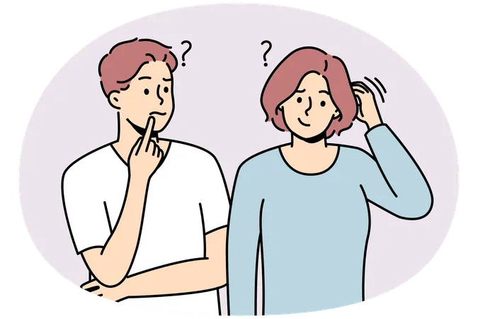 Confused man and woman thinking solving problem together  Illustration