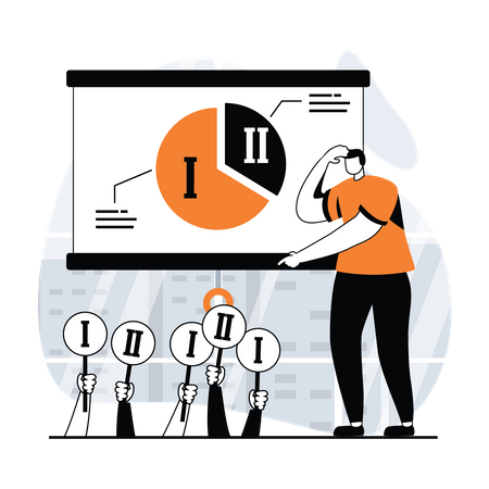 Confused man asking for crowd opinion  イラスト