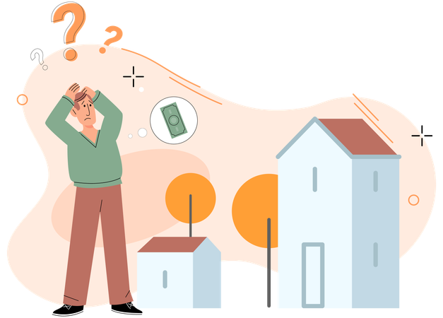 Confused man buying house  Illustration