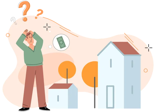 Confused man buying house  Illustration