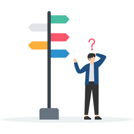Confused Man Choosing Business Direction  Illustration