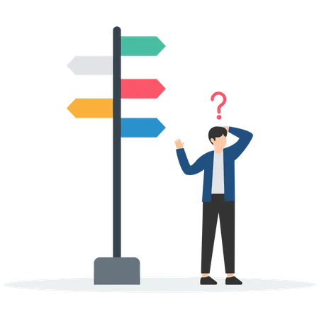 Confused Man Choosing Business Direction  Illustration