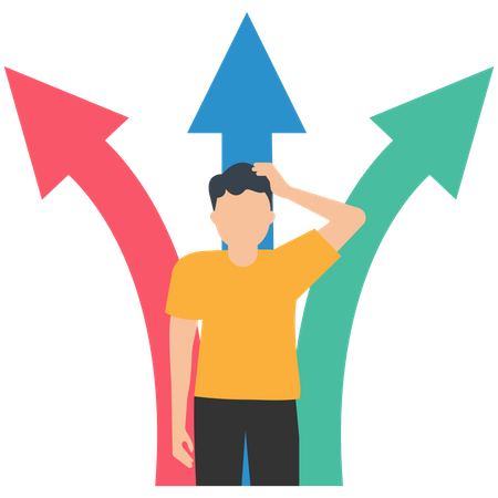 Confused Man Choosing Path Which Direction To Be Successful  Illustration