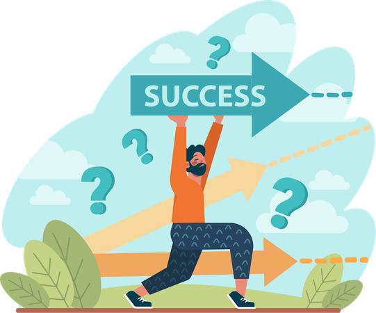 Confused man finding success path  Illustration