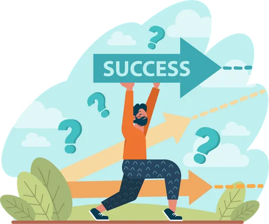 Confused man finding success path  Illustration