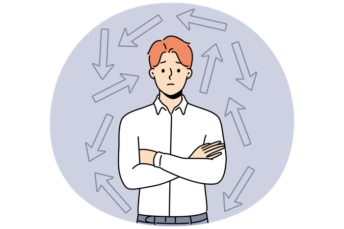 Confused man frustrated making decision  Illustration