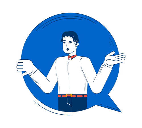 Confused man in white shirt gesturing in speech bubble  Illustration