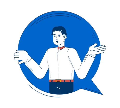 Confused man in white shirt gesturing in speech bubble  Illustration