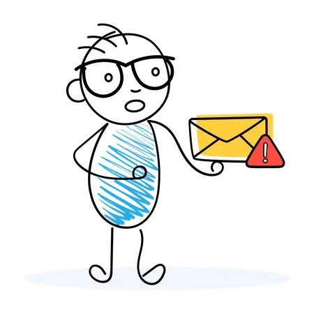 Confused man looking at spam mail Illustration