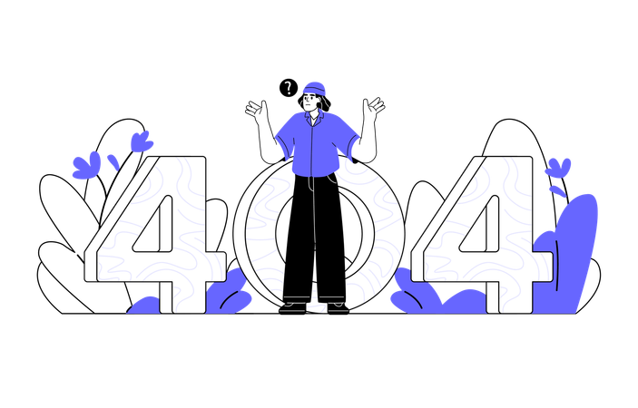 Confused man looking for something through number 404  Illustration