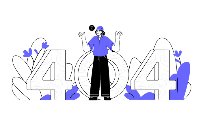 Confused man looking for something through number 404  Illustration