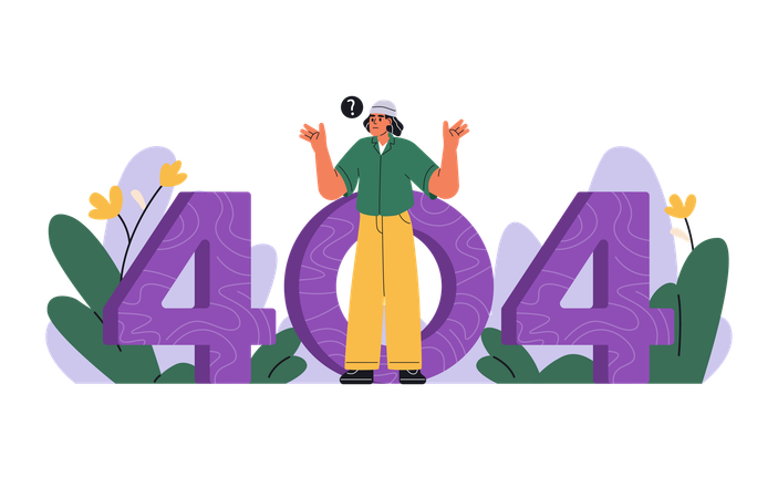 Confused man looking for something through number 404  Illustration