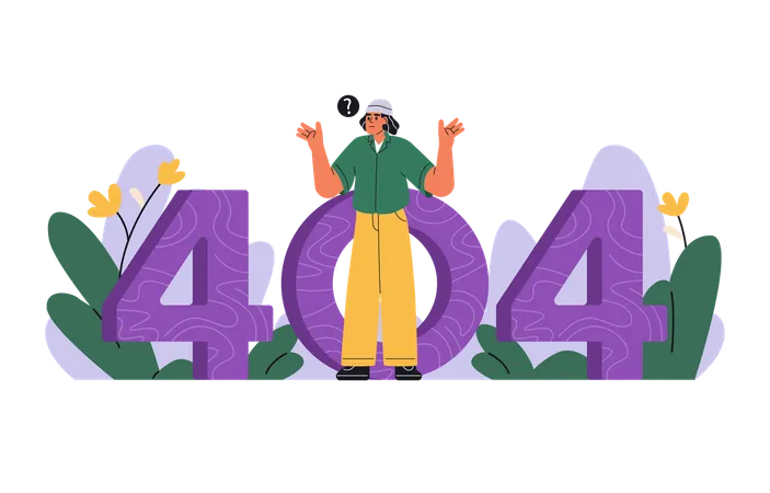 Confused man looking for something through number 404  Illustration
