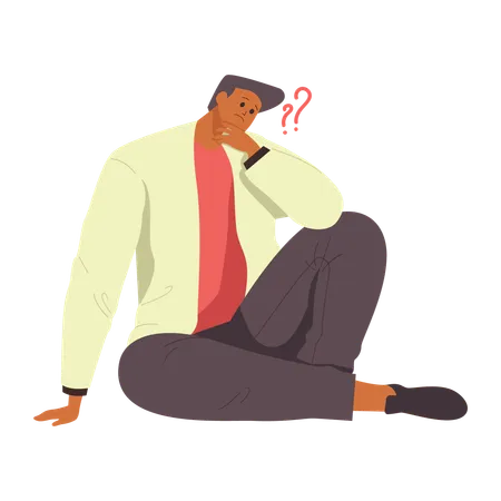 Confused man sit floor  Illustration