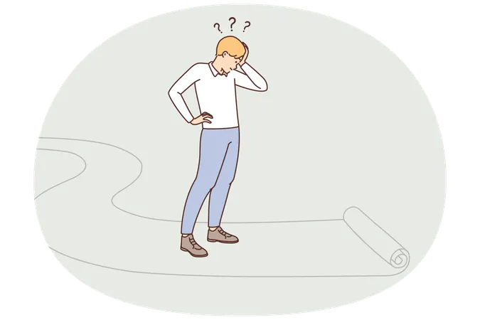 Confused man standing on road thinking of what way to choose  Illustration