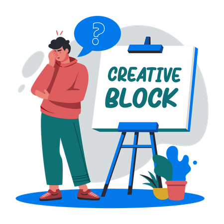 Confused Man with Creative Block  Illustration