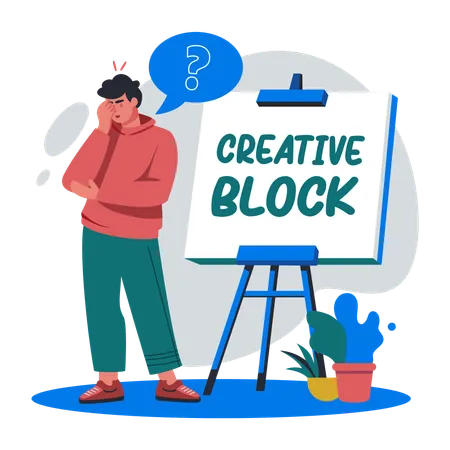 Confused Man with Creative Block  Illustration