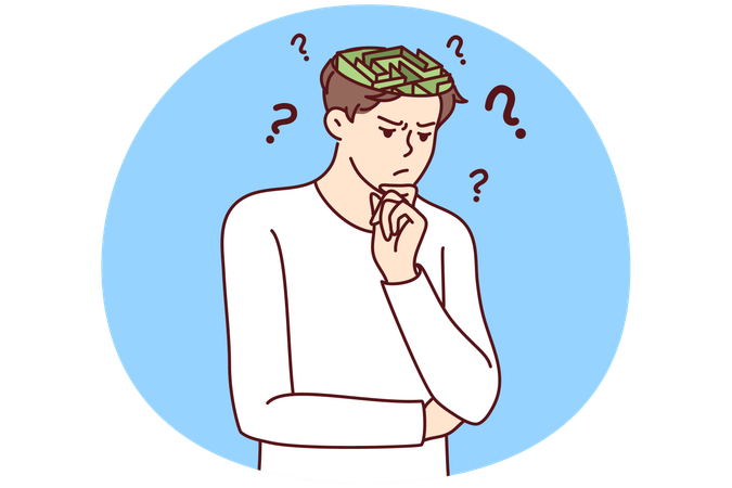 Confused man with labyrinth in head  Illustration