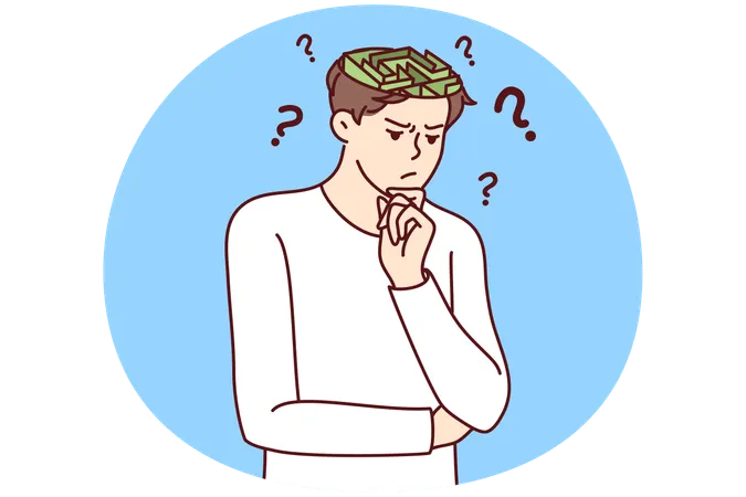 Confused man with labyrinth in head  Illustration