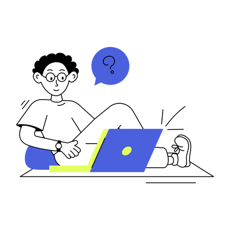 Confused man working on laptop  イラスト