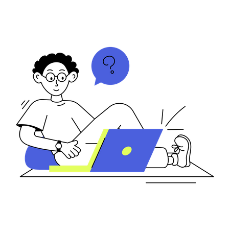 Confused man working on laptop  Illustration