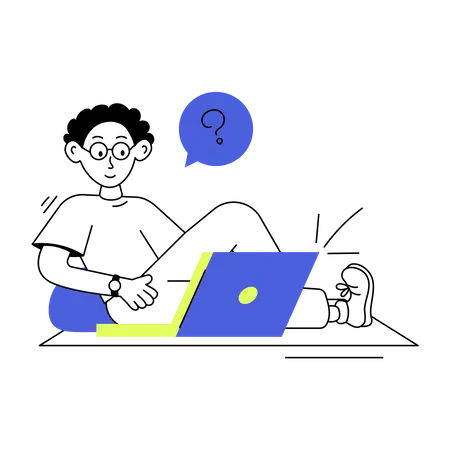 Confused man working on laptop  Illustration