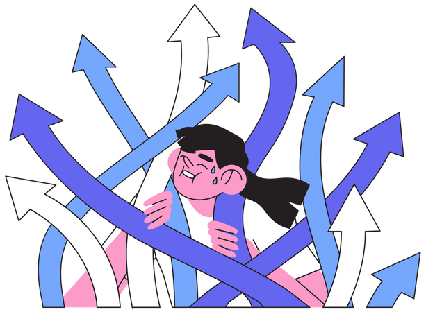 Confused person try to make difficult and hard decision or choice  Illustration