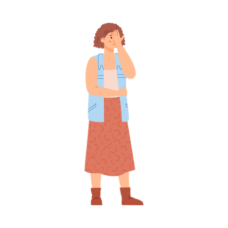 Confused puzzled woman covering her face  Illustration