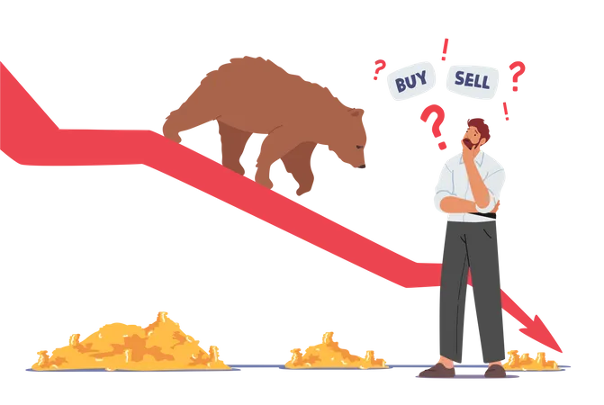 Confused Stock Market Trader In Bear Run Illustration