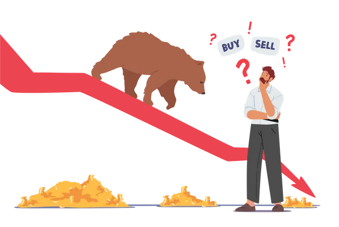 Confused Stock Market Trader In Bear Run  Illustration