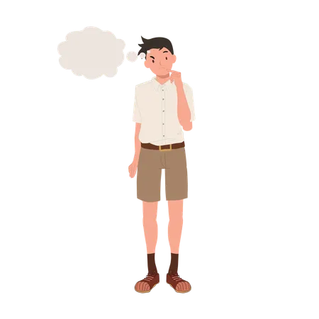 Education Concept Student Curiosity Thoughtful Student Thai Student In Uniform Illustration