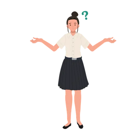 Confused Thai University Student in Uniform with Question Mark  イラスト