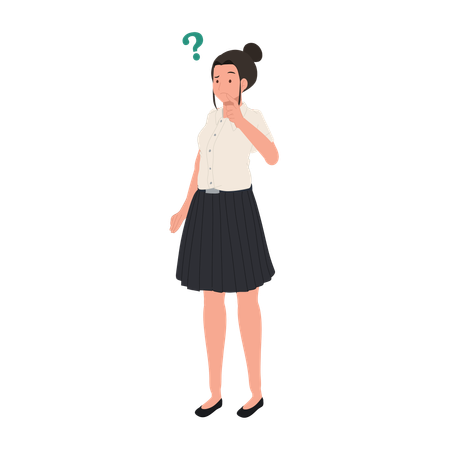 Confused Thai University Student in Uniform with Question Mark  イラスト