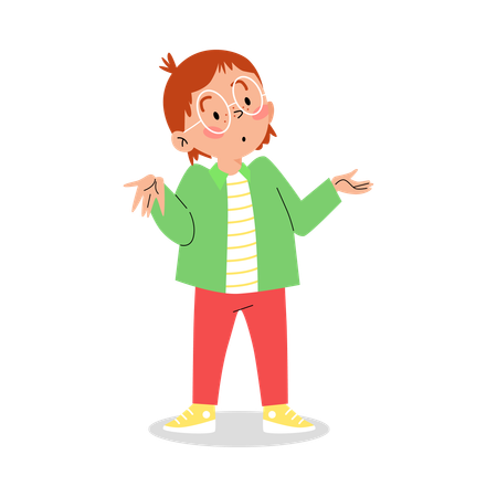 Confused thoughtful child shrugging shoulders  Illustration